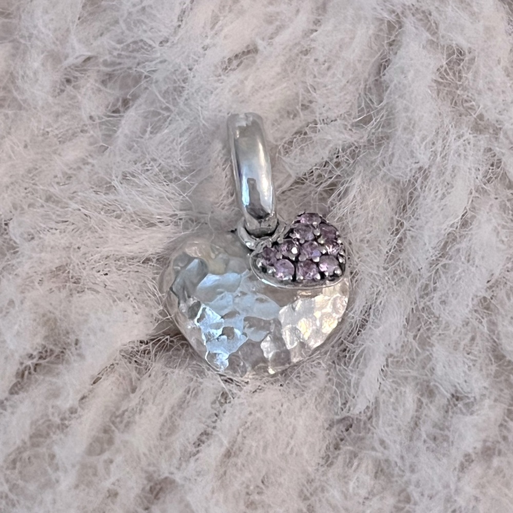 LINKS of London Engagement hammered silver double heart charm